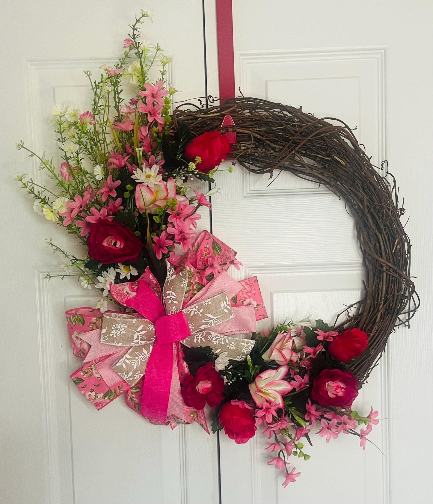 Pink and red flower wreath