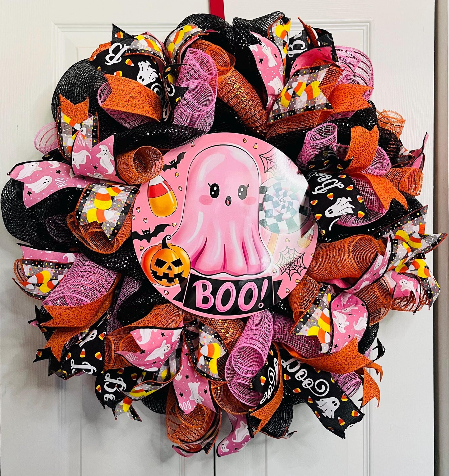 Boo Pink Ghost Halloween wreath