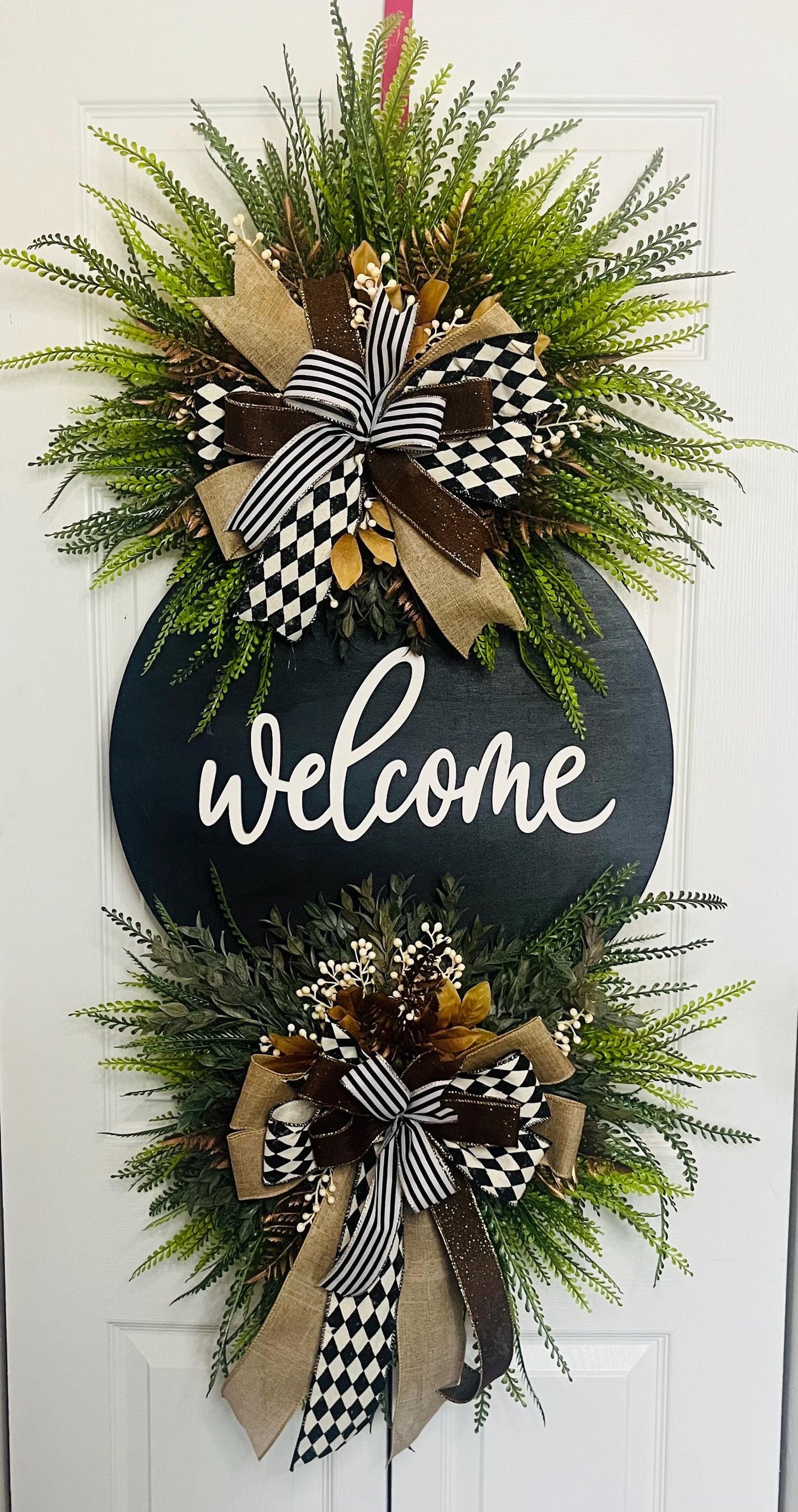 Welcome beaded grass fern wreath