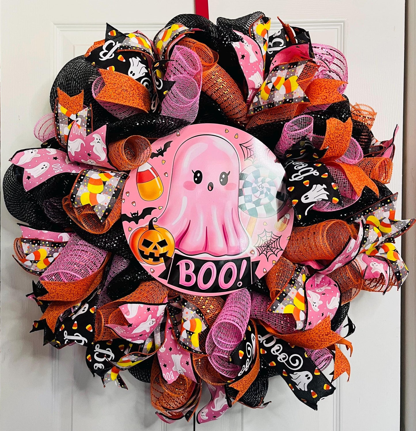 Boo Pink Ghost Halloween wreath
