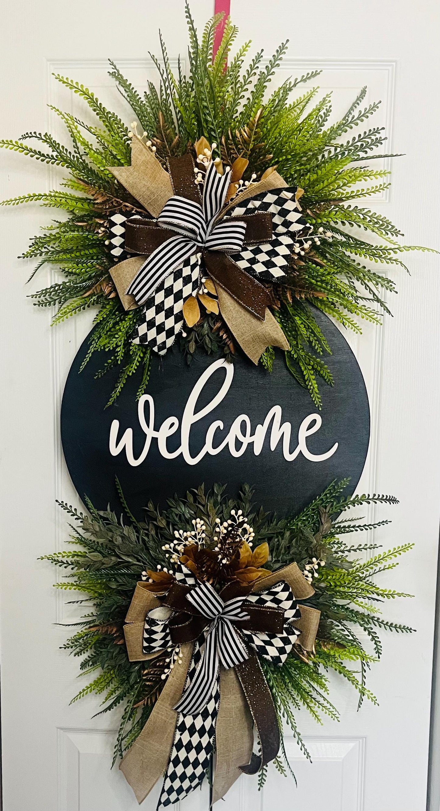 Welcome beaded grass fern wreath