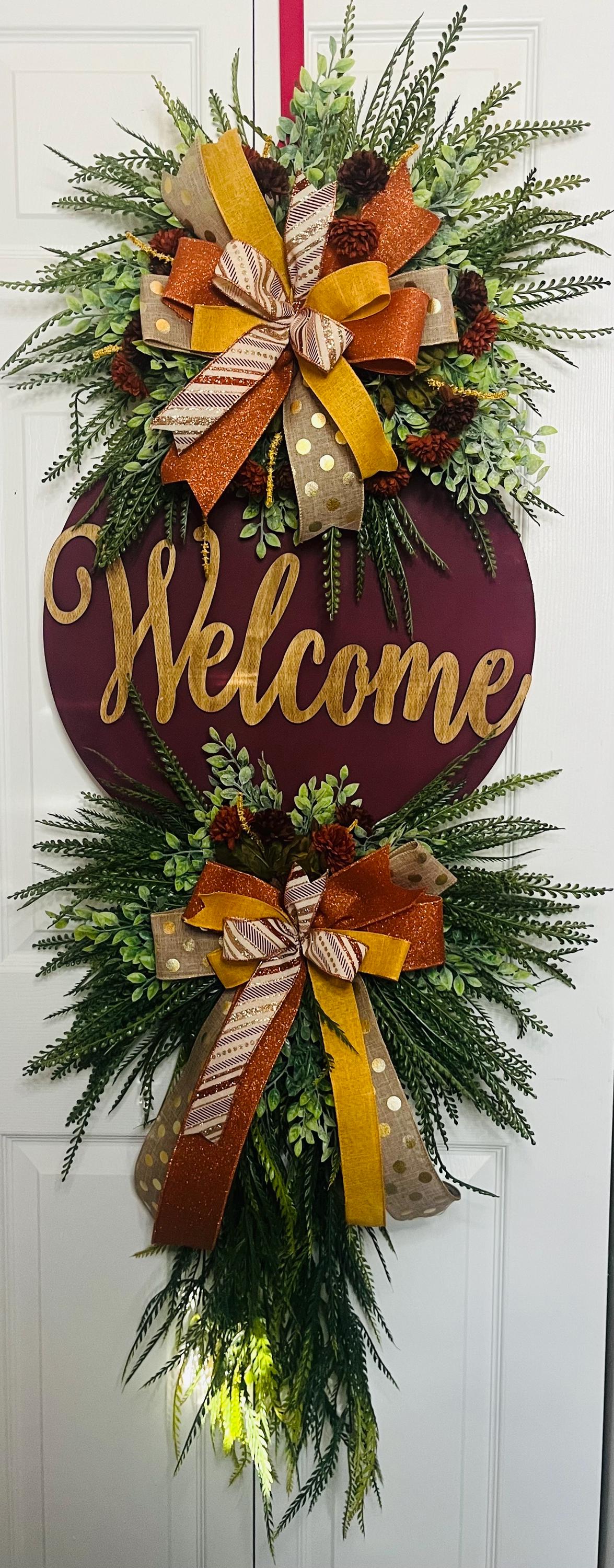 Welcome beaded grass fern wreath