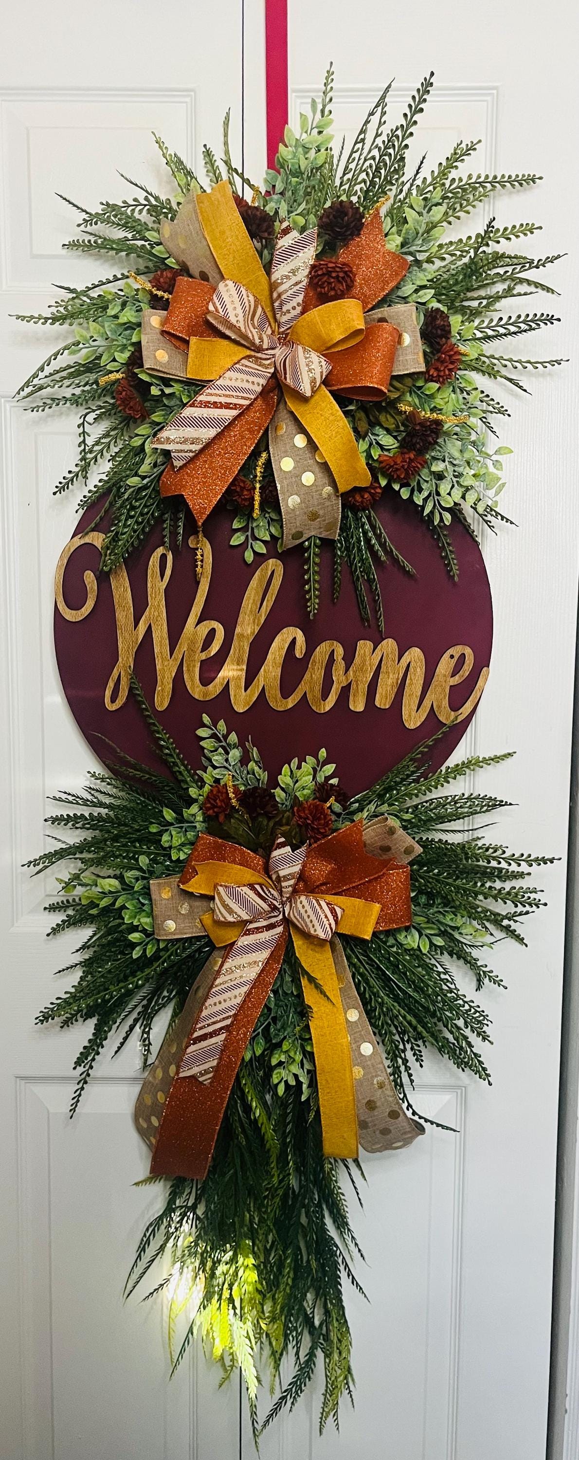 Welcome beaded grass fern wreath