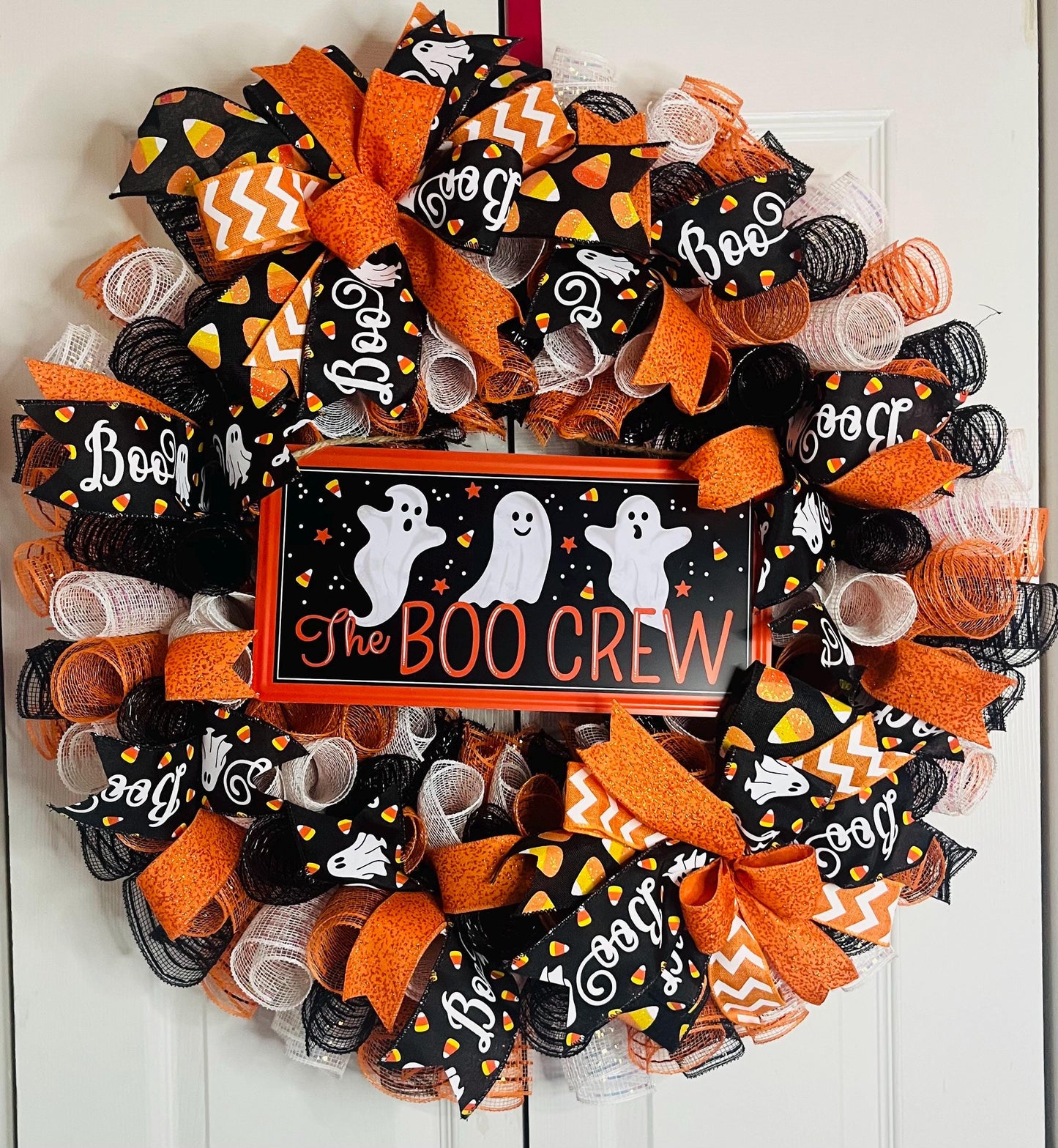 The boo crew ghost candycorn wreath