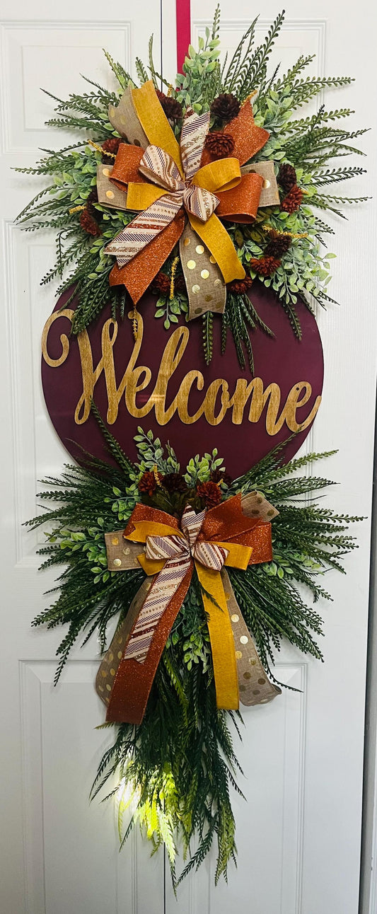 Welcome beaded grass fern wreath