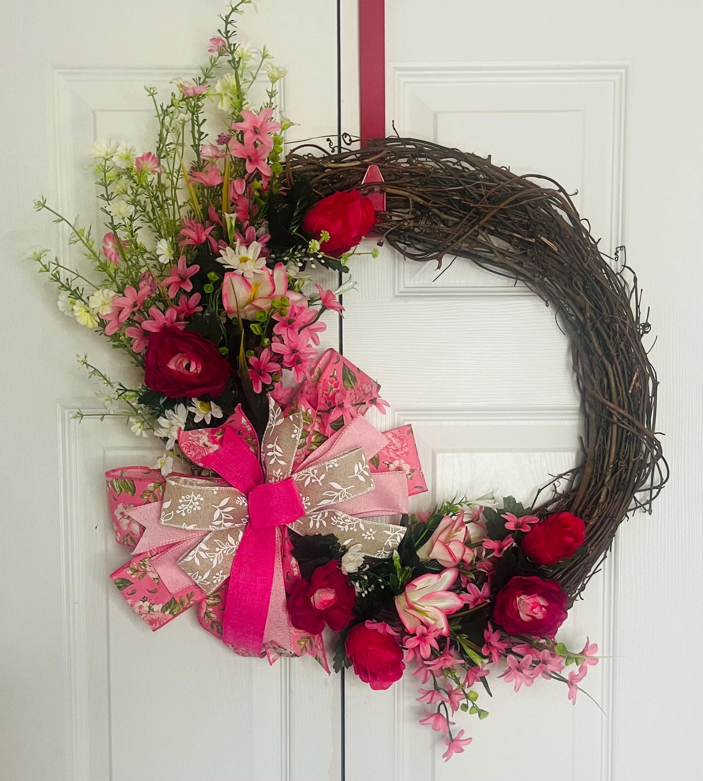 Pink and red flower wreath