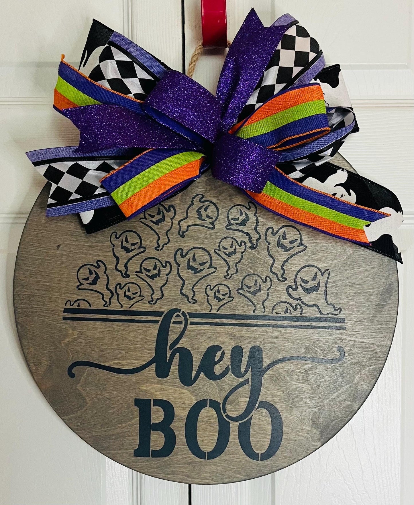Hey boo Halloween door hanger wreath