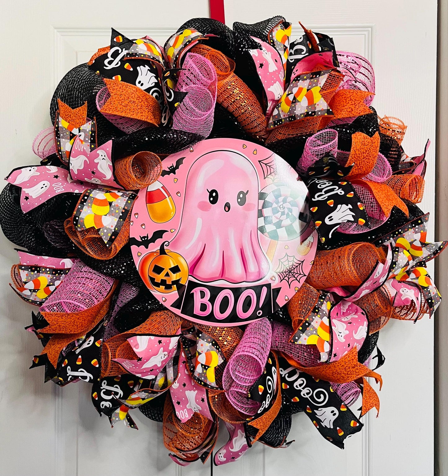 Boo Pink Ghost Halloween wreath