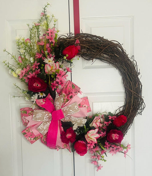 Pink and red flower wreath