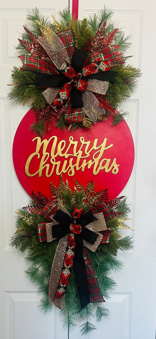 Merry Christmas red and gold wreath