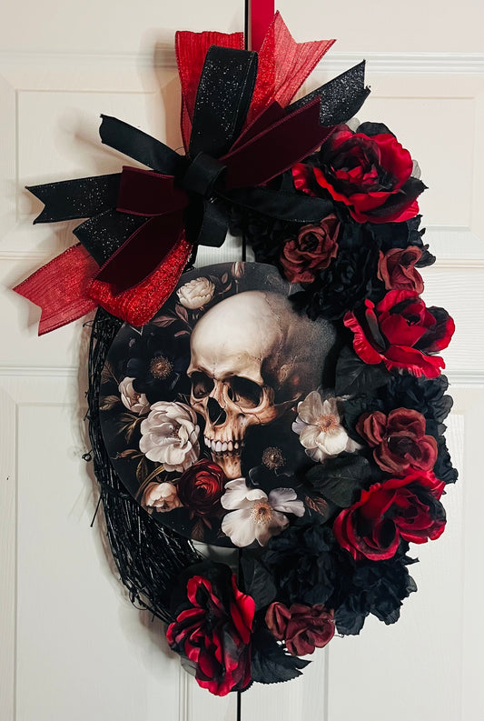 Skull red floral wreath