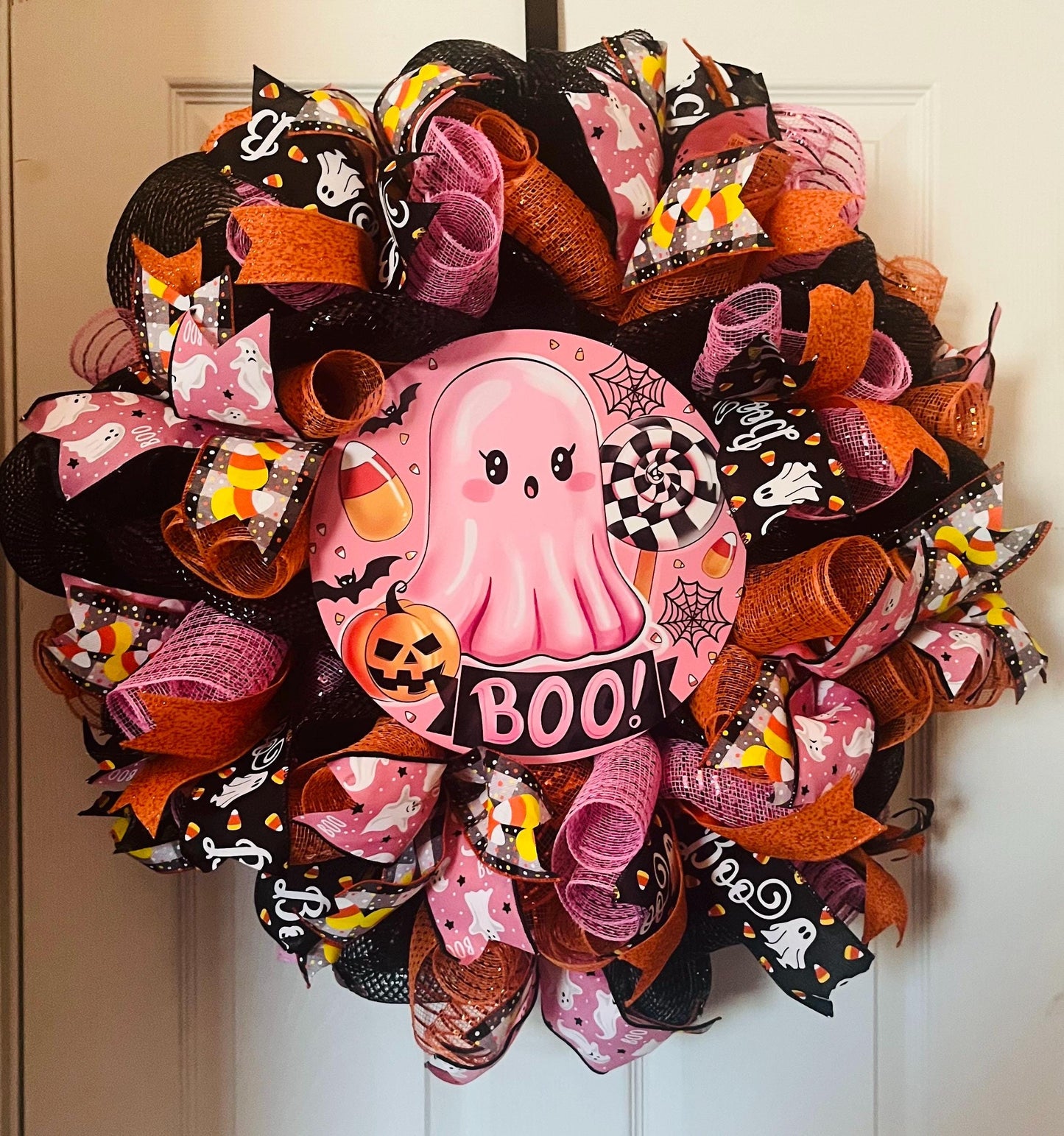 Boo Pink Ghost Halloween wreath