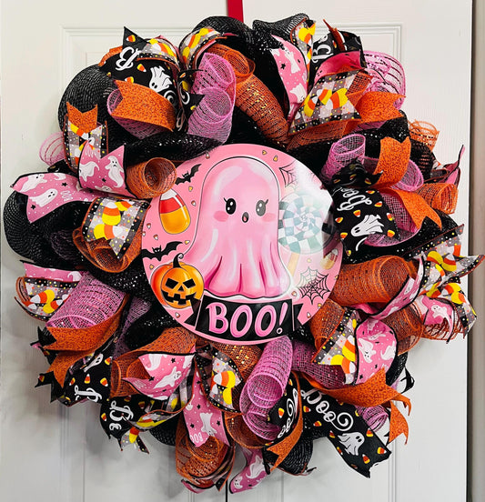 Boo Pink Ghost Halloween wreath