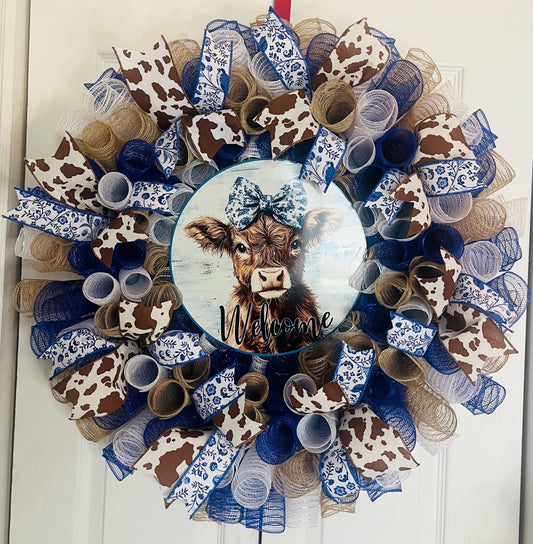 Cow blue rose wreath