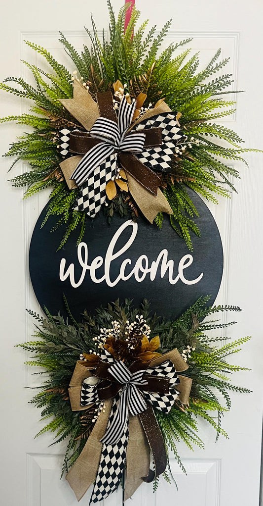 Welcome beaded grass fern wreath