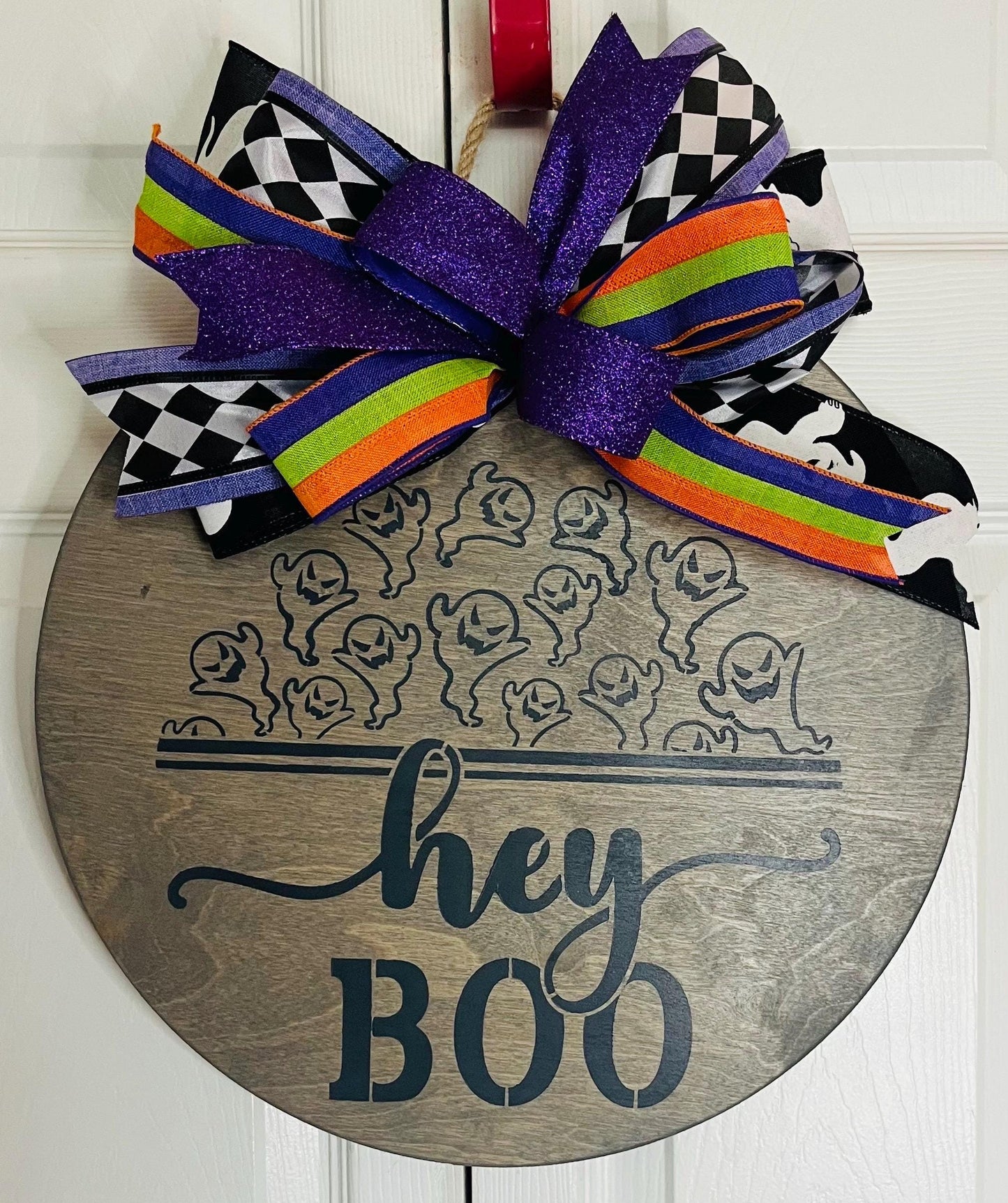 Hey boo Halloween door hanger wreath