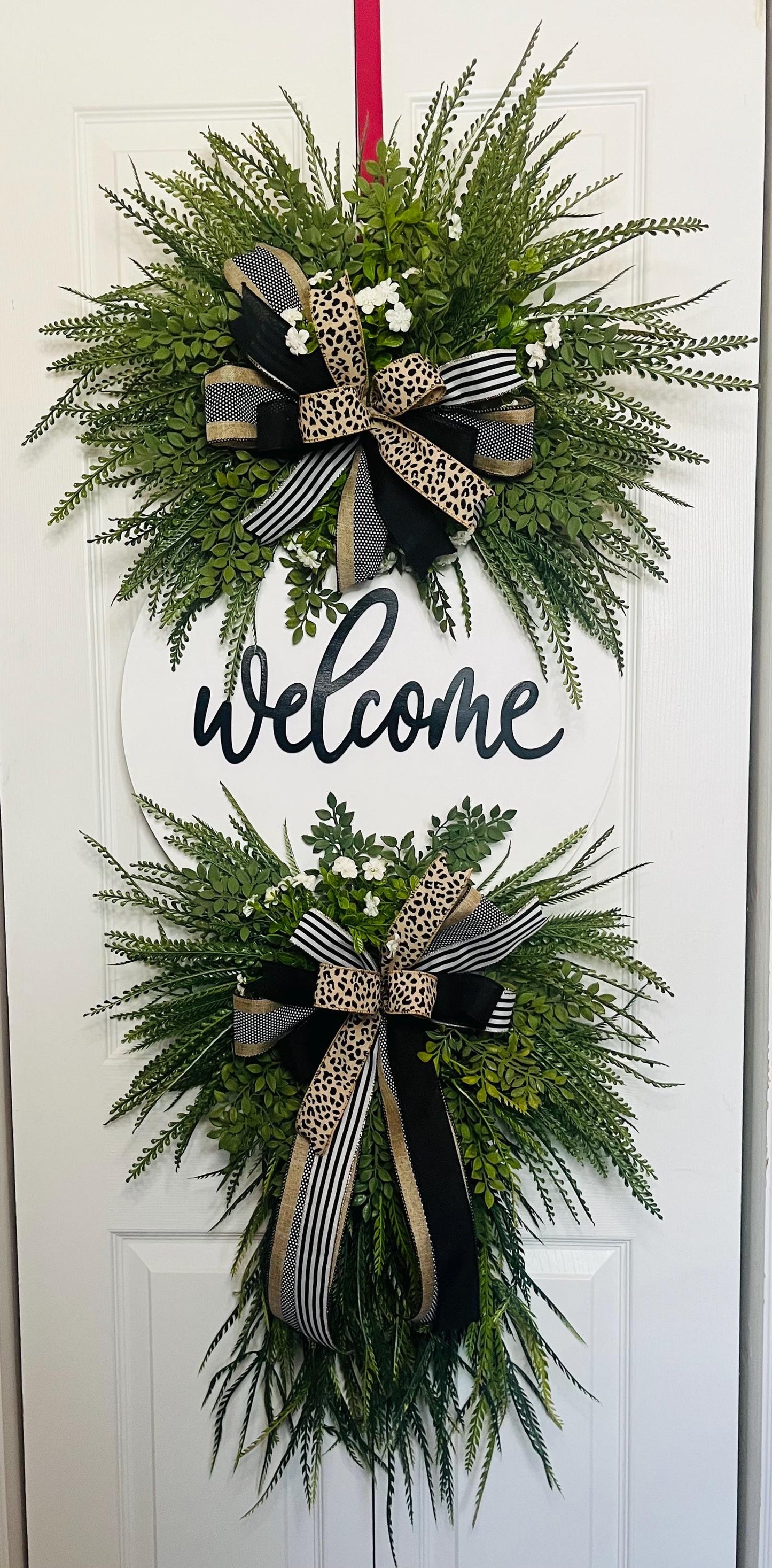 Welcome beaded grass fern wreath