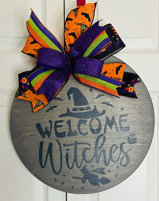 welcome witches Halloween door hanger wreath
