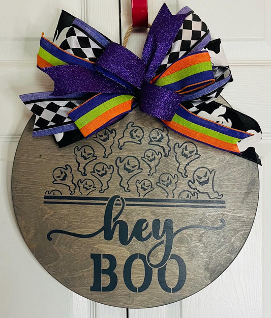 Hey boo Halloween door hanger wreath